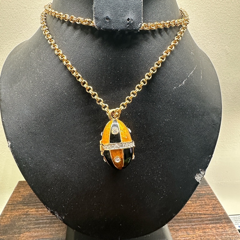 Elegant Gold and Black Swarovski Crystal Egg Pendant Necklace